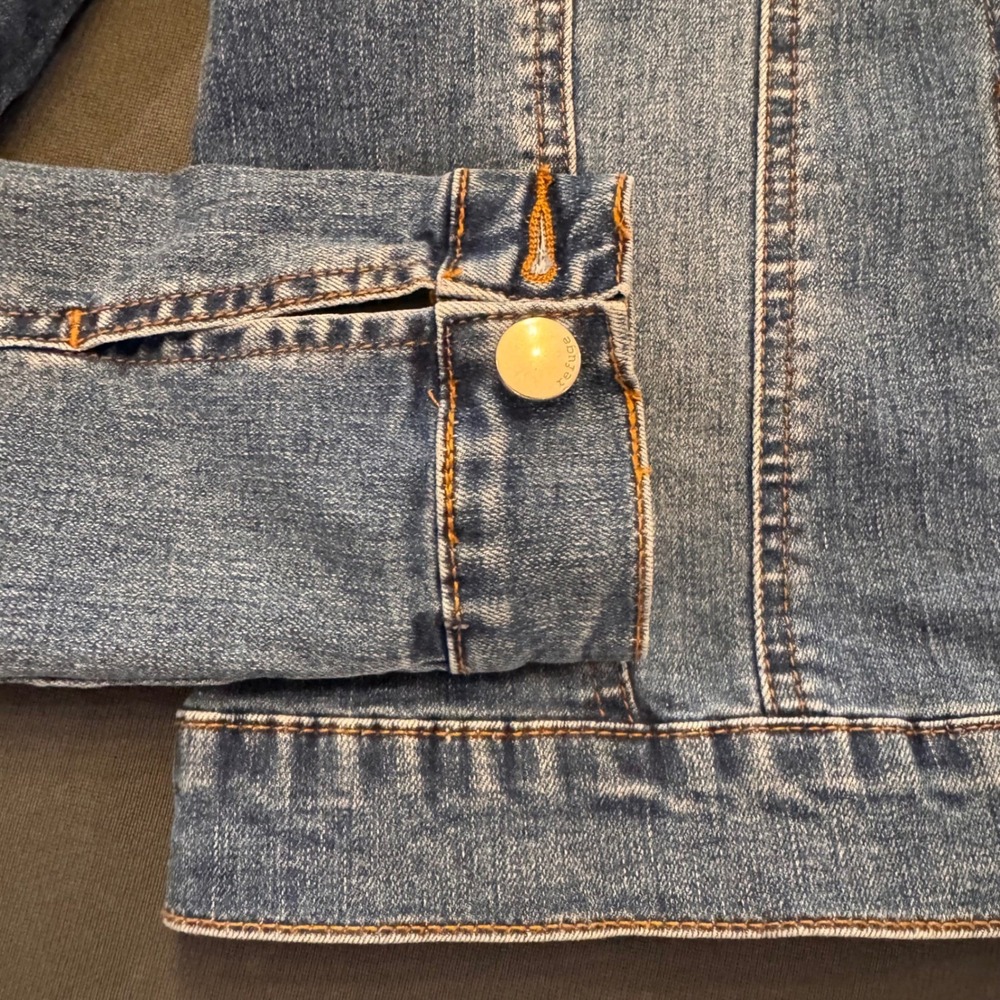 Romantic Floral Embroidered Western Cottagecore Denim Jean Jacket Stretch Sz M - Picture 8 of 13
